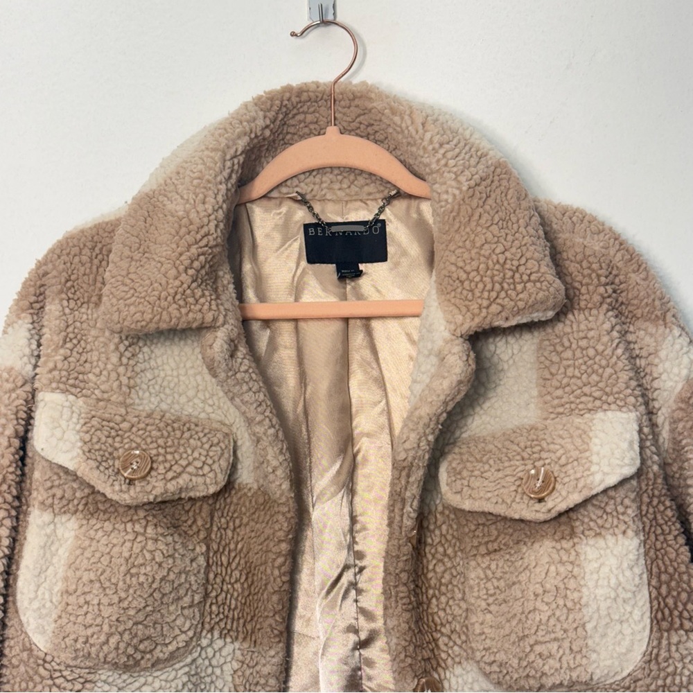 Bernardo Oversized Cold Weather Essential Plaid Teddy Jacket Shacket Sz M - Picture 2 of 10